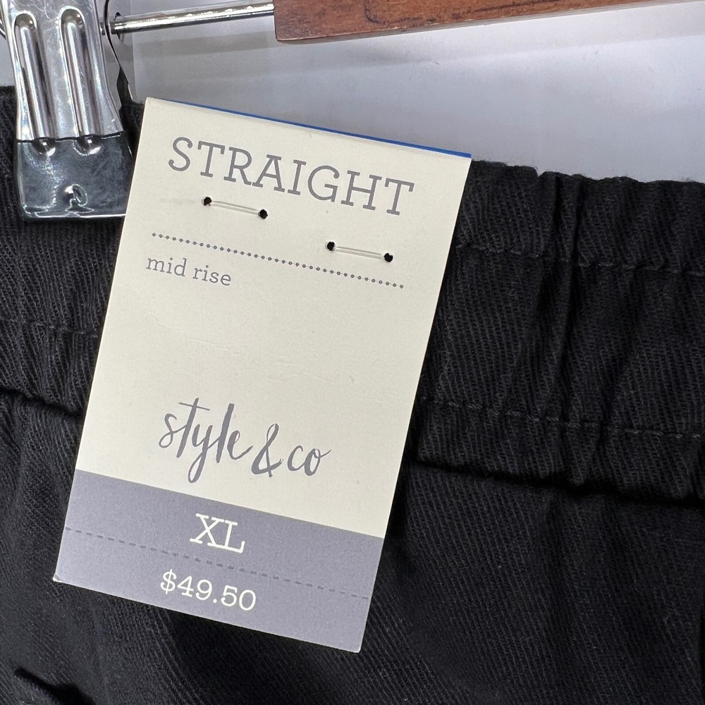 Style & Co Women Black Utility Crop Pants XL Mid Rise Straight Cotton Drawstring - Picture 5 of 8